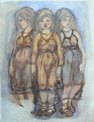  Карандаш и акварель. Three Graces