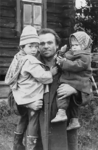 Artist Alexey Kozlov with his children