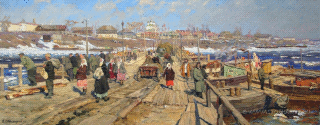  Деревянная переправа через р. Костромку. Пейзажи в живописи. Kostroma river