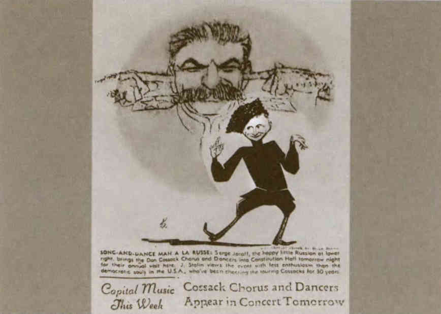  Донской казачий хор. Caricature from American newspapers